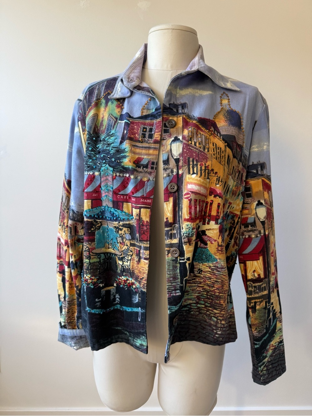 Scenic Print Jean Jacket in Blue Multi-Color